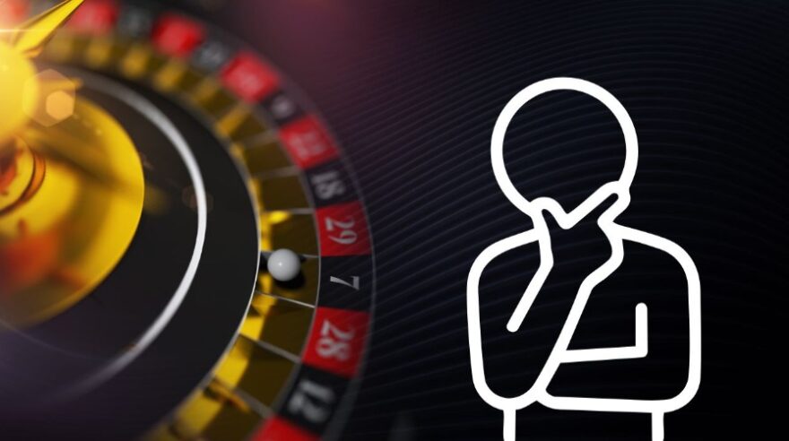 Loptica na točku za rulet i ilustracija osobe koja razmišlja